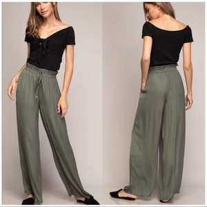 SATIN DUSTY OLIVE WIDE LEG PANTS